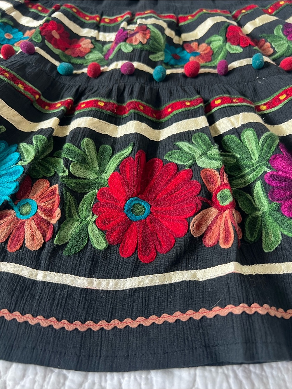 RARE Double D Ranch Pom Pom Embroidered Cotton Skirt - Picture 5 of 13